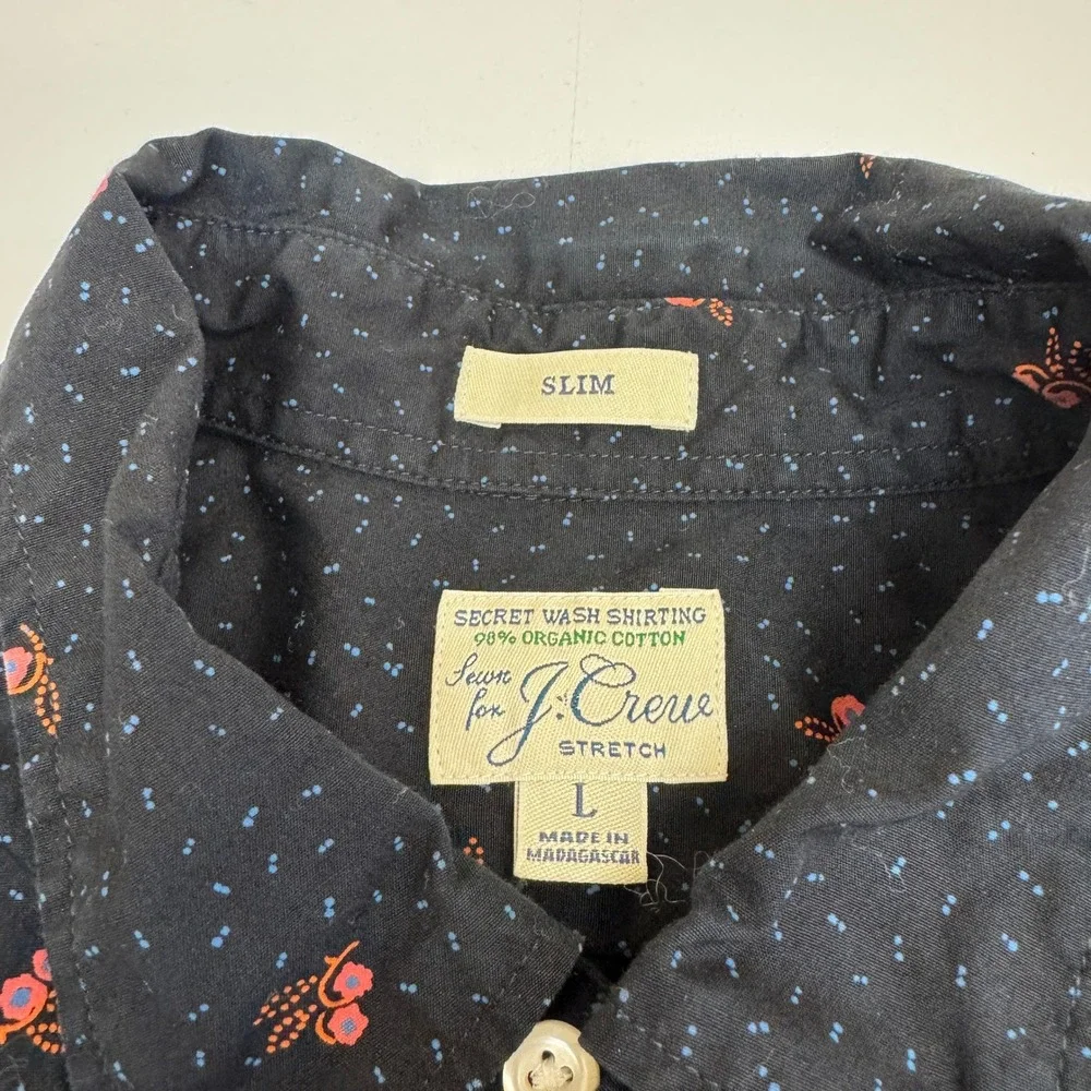 J Crew Shirt Mens Large Blue Black Floral  Button Down Preppy Classic Aesthetic
